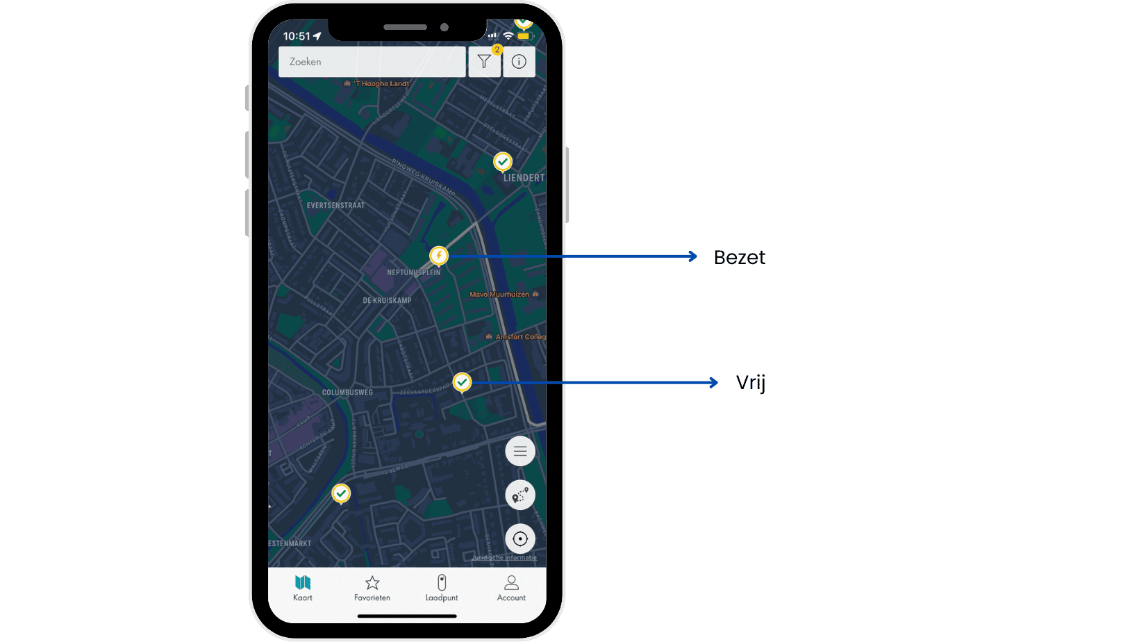 Laadpaal app bezet of vrij