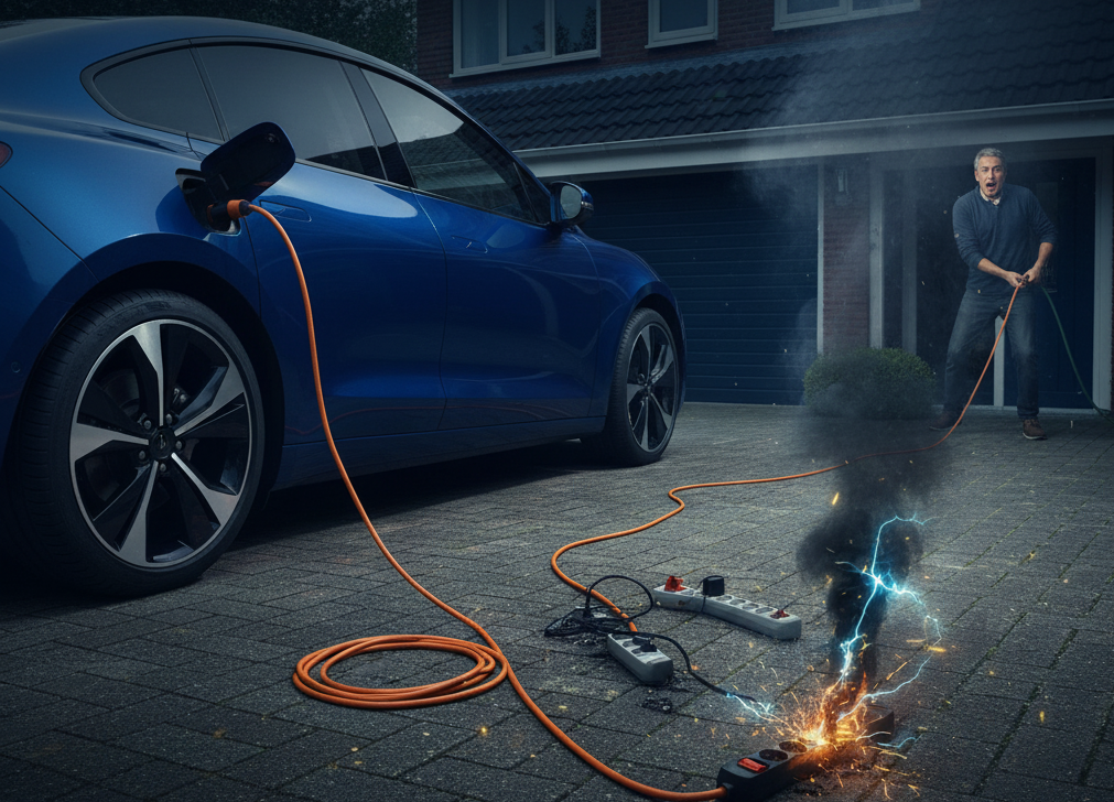 elektrische auto thuis opladen met verlengsnoer